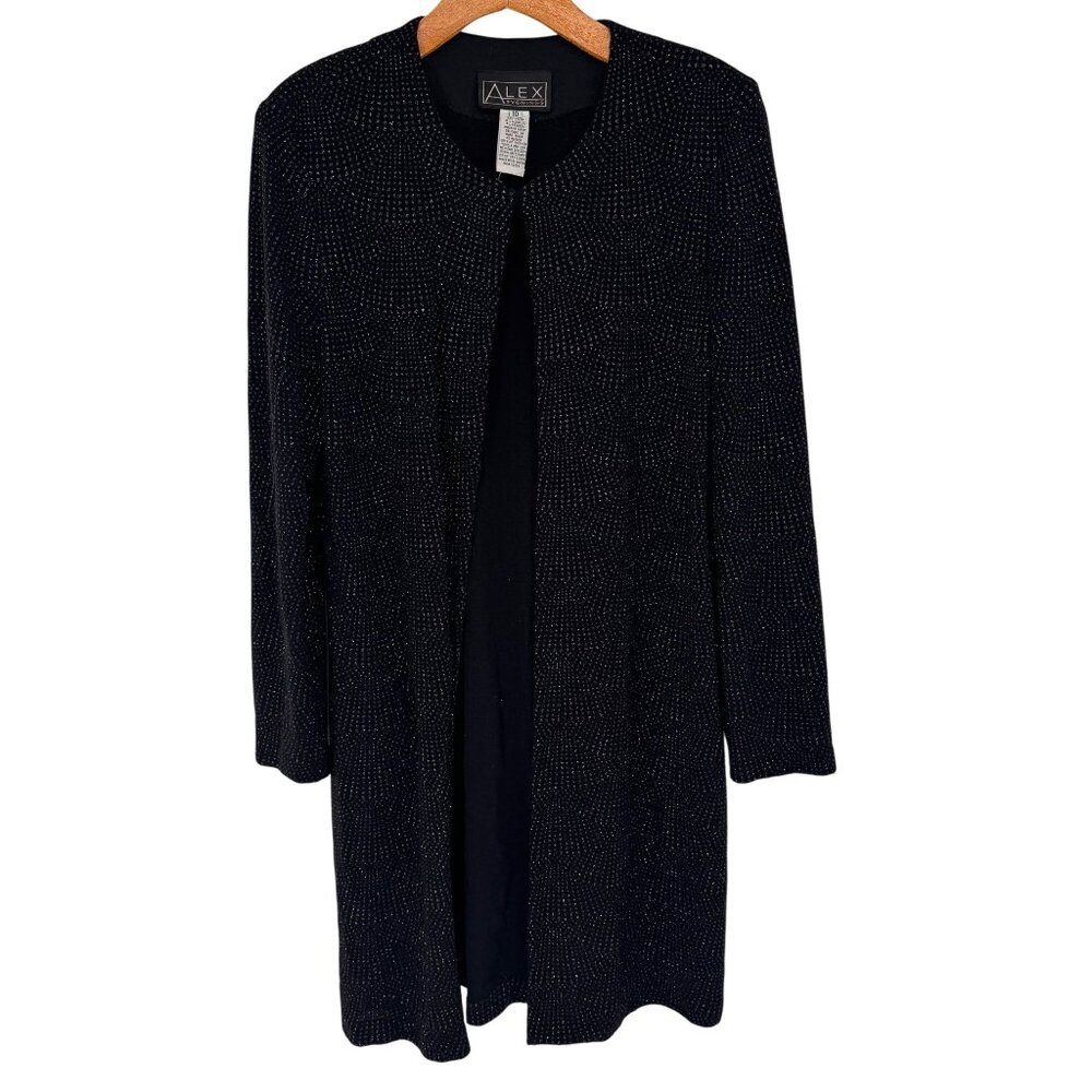 Alex Evenings Black Metallic sparkle  Long  Jacket Size 10  Womens Formal Wear